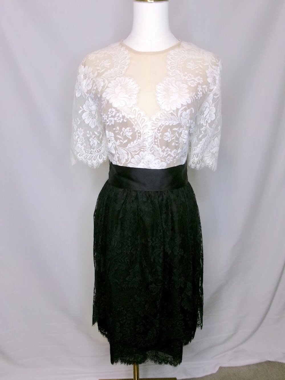 William Pearson Lace Cocktail Dress Illusion Fit Flare Black Cream